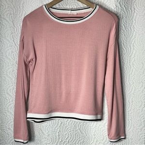 White & Black Contrast Trim Pink Long Sleeve Tee